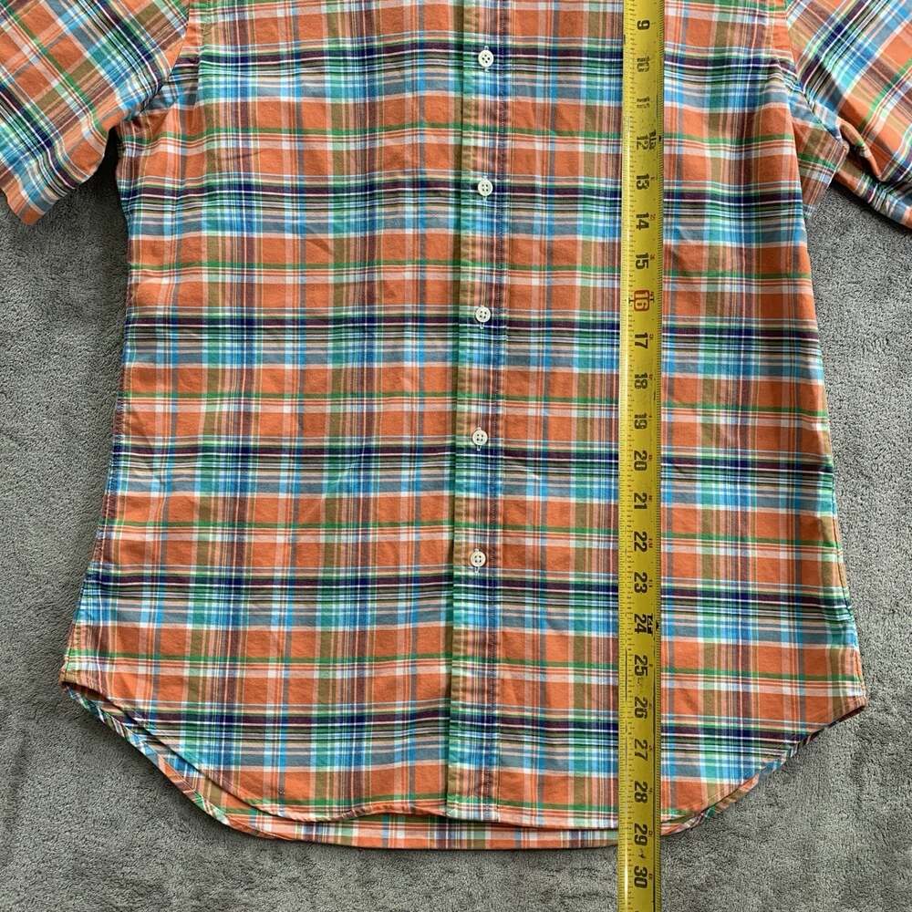Ralph Lauren Shirt Mens Large Slim Orange Flannel Plaid Flesh Pony Casual Preppy - Picture 2 of 9